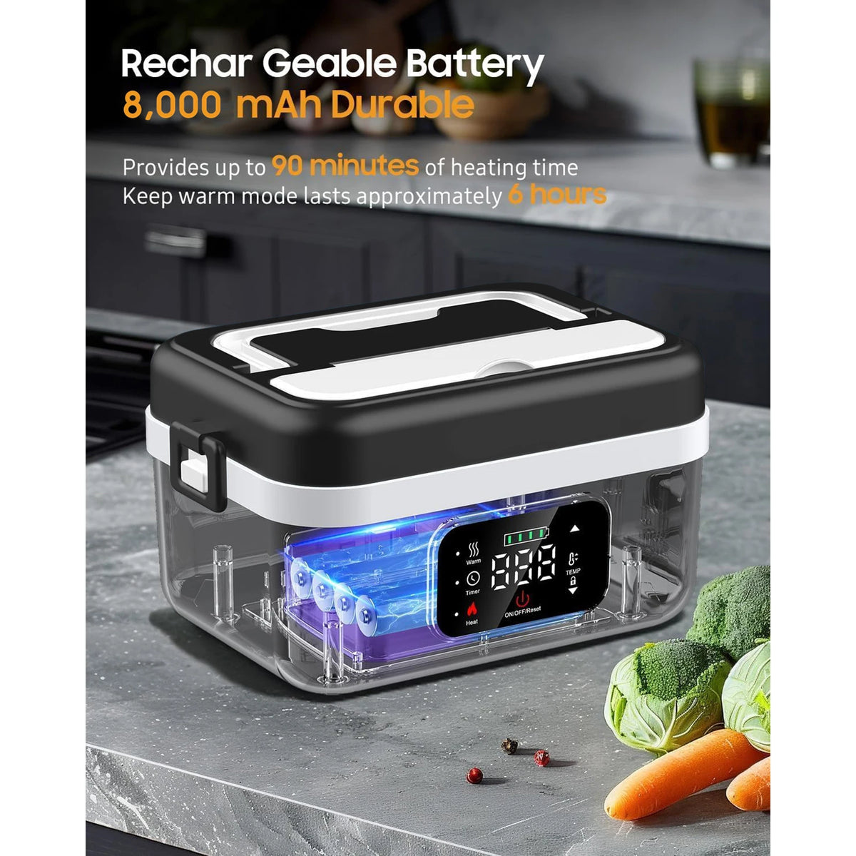Boîte Chauffante Électrique Sans Fil 1 L avec Minuteur